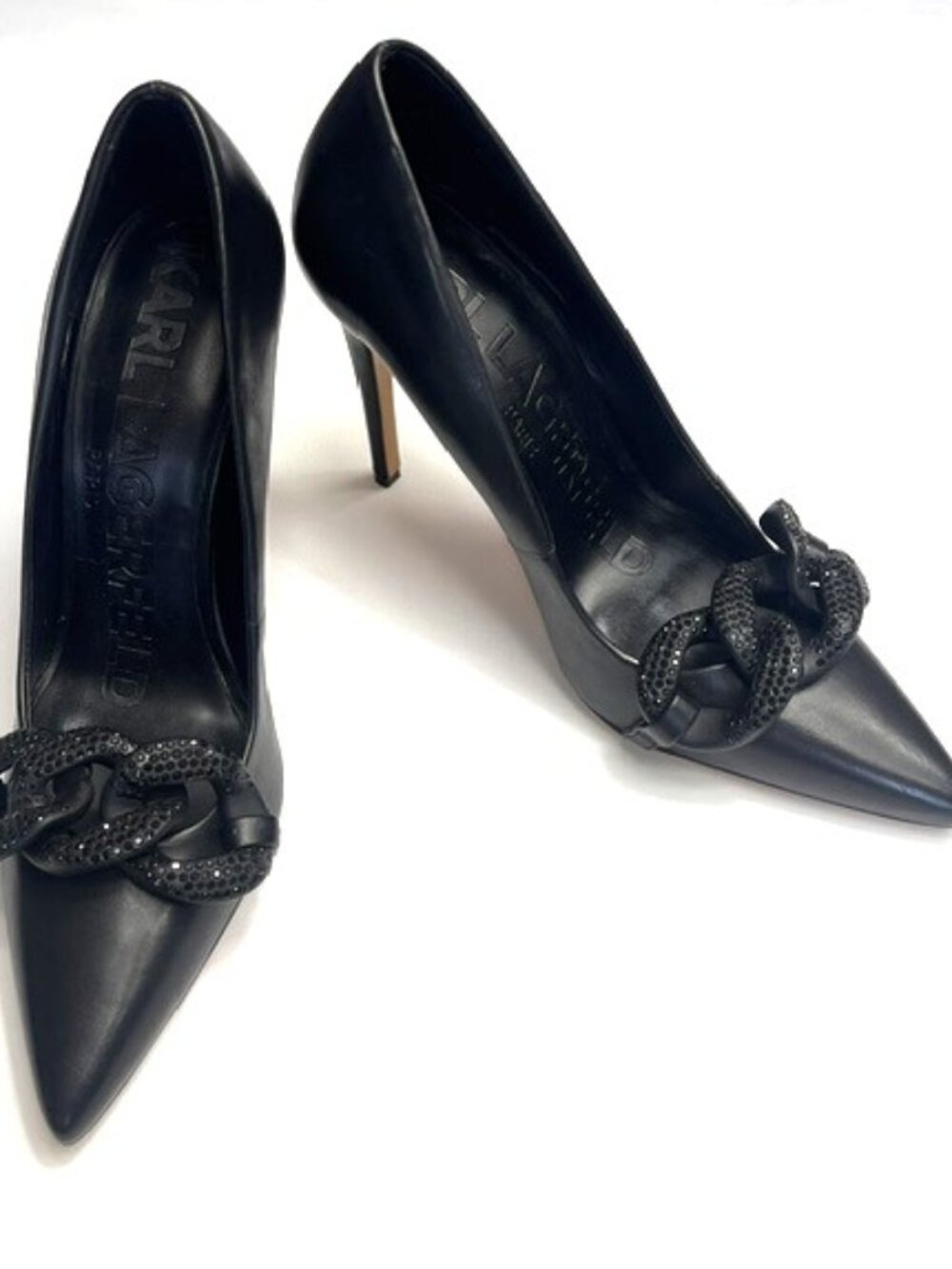 Karl Lagerfeld Paris Calise All Black Leather Stiletto Pump EUC Sz 6.5